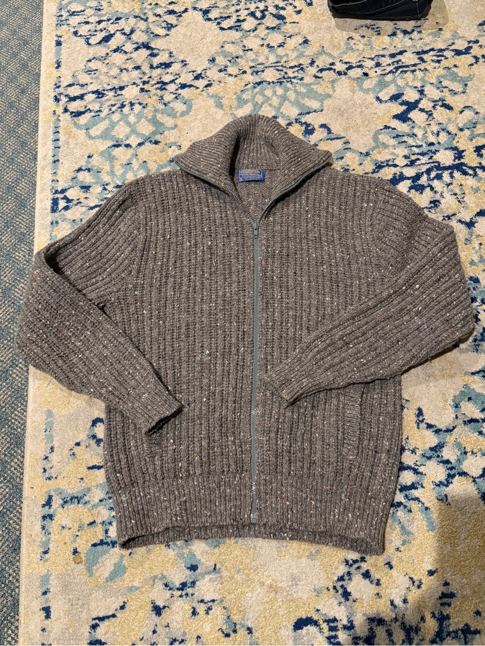 Pendleton Gray Ribbed Full-Zip Women's Cardigan Sweater XL